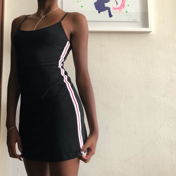 Black Mini Dress with Red/White Stripe - Picture 5 of 6